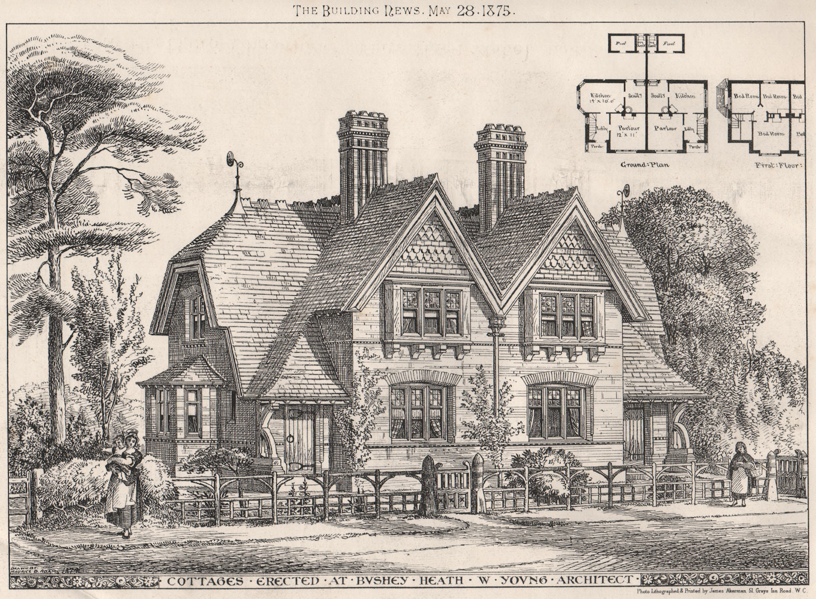Cottages erected at Bushey Heath; W. Young, Architect. Hertfordshire 1875
